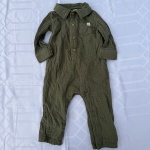 Organic Cotton Olive Green Button-Up Baby Jumpsuit from Little Planet by Carters
